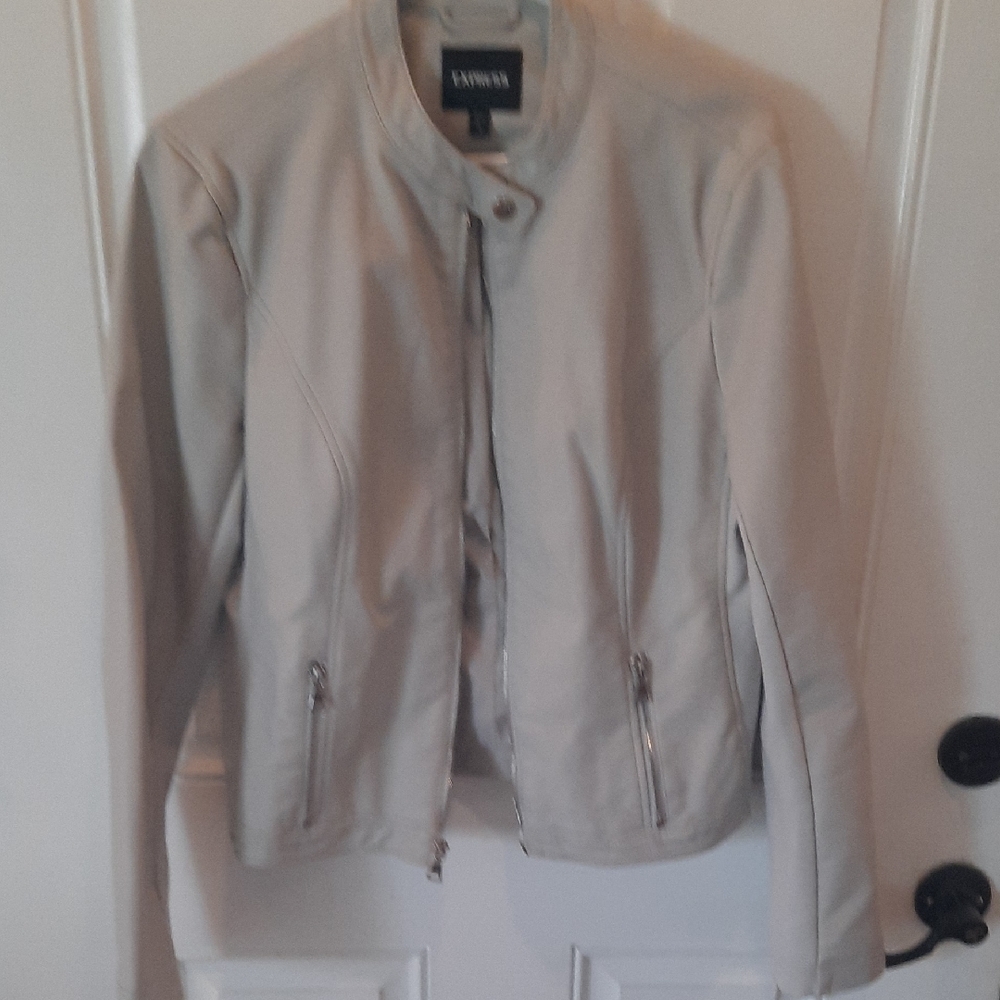 Express Faux Leather Beige Jacket Size Large